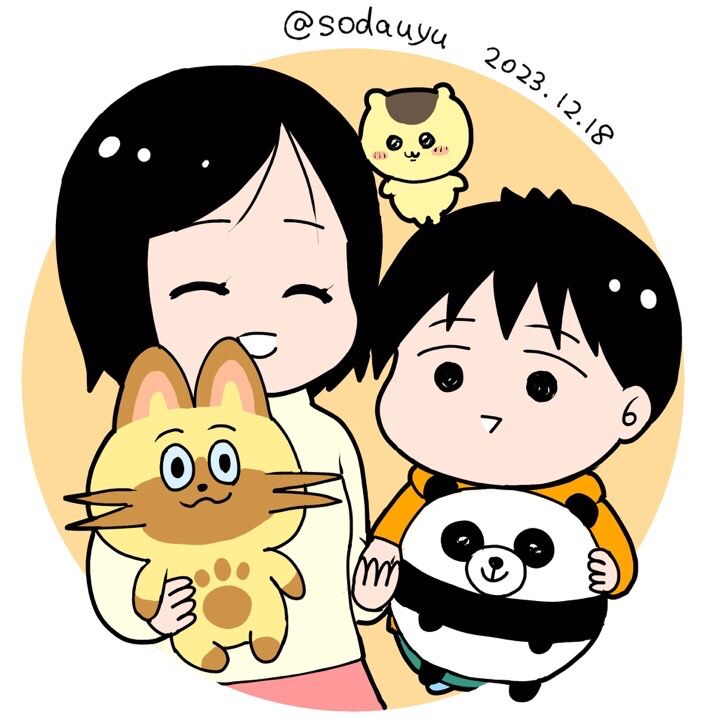 夫婦とぬいぐるみのイラスト