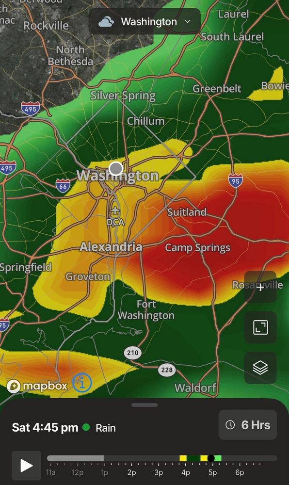 Radar forecast image showing afternoon thunderstorms for Washington DC 6/14/25
