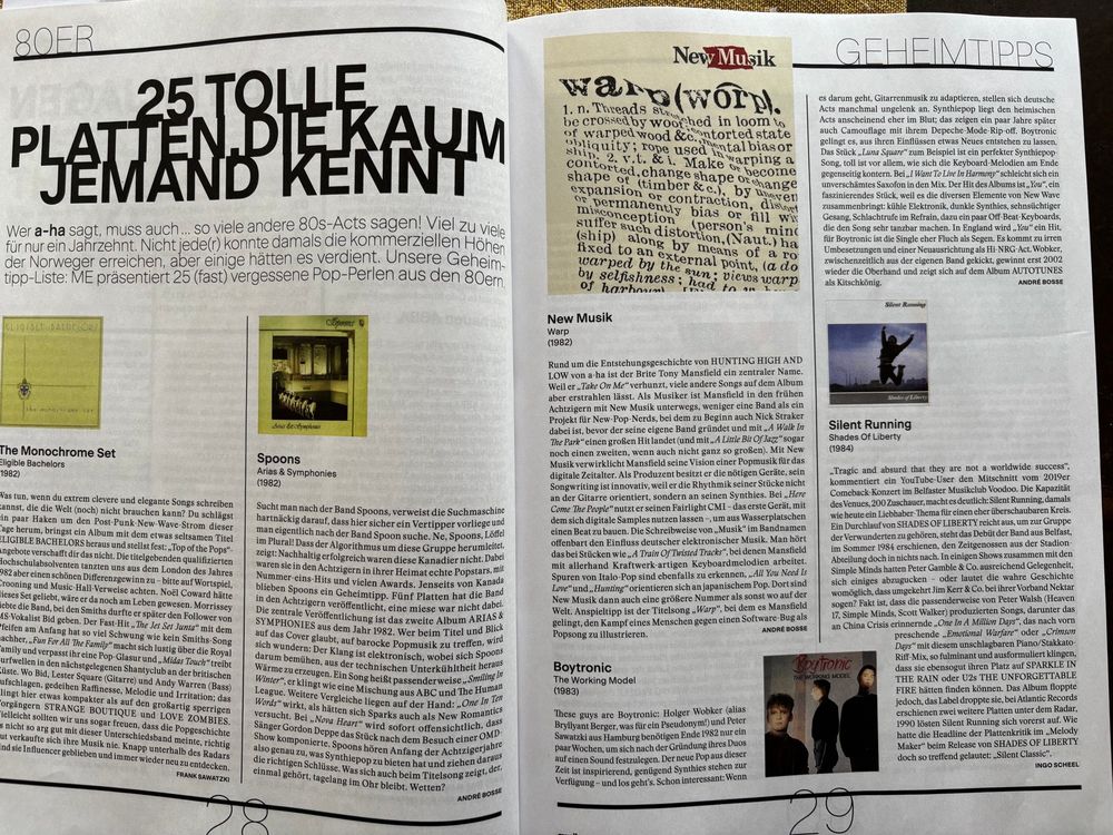 Foto aus einer Musikzeitschrift mit der Überschrift 25 tolle Platten, die kaum jemand kennt 