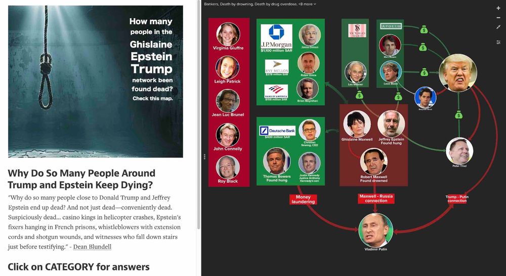 How many people around Ghislaine, Epstein and Trump (G.E.T.) have been found dead? Check this map!