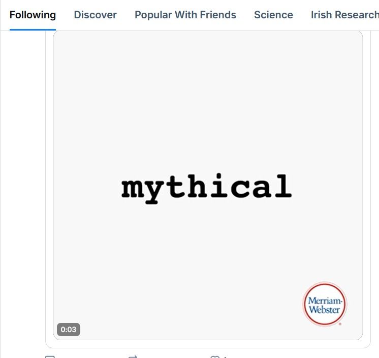 A screenshot from the Merriam-Webster Bluesky feed, featuring the word "Mythical".