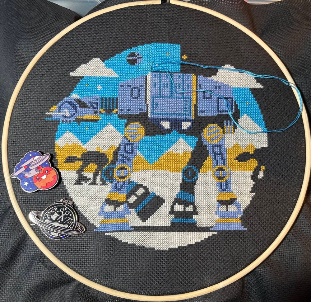 Incomplete cross stitch of AT-AT walker from Star Wars