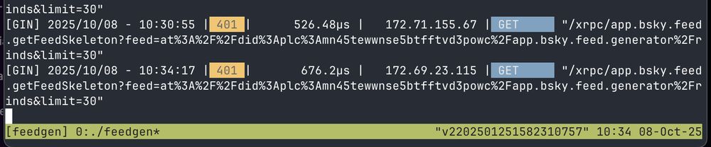 screenshot of rinds feedgen 401-ing when my main fetches it