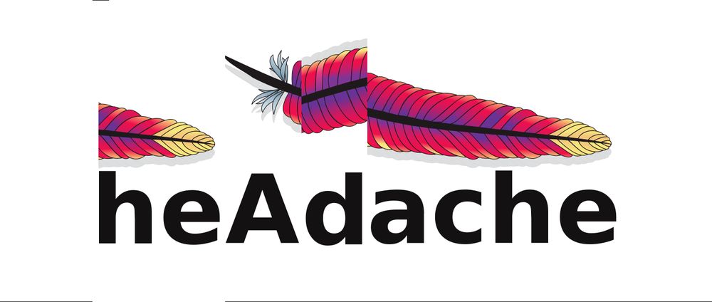 Meme made out of the logo for the apache project. The last two characters and part of the logo above it have been copy and pasted to the front, and the p has been flipped as well as the part of the logo above it. The resulting transformation reads "heAdache"