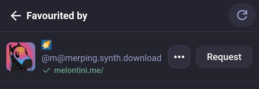my mastodon profile in a "like by" view with a "Request" button next to it