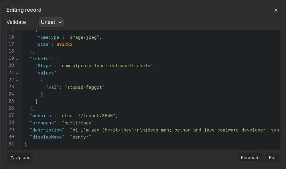 pdsls showing my profile record with steam://launch/3540